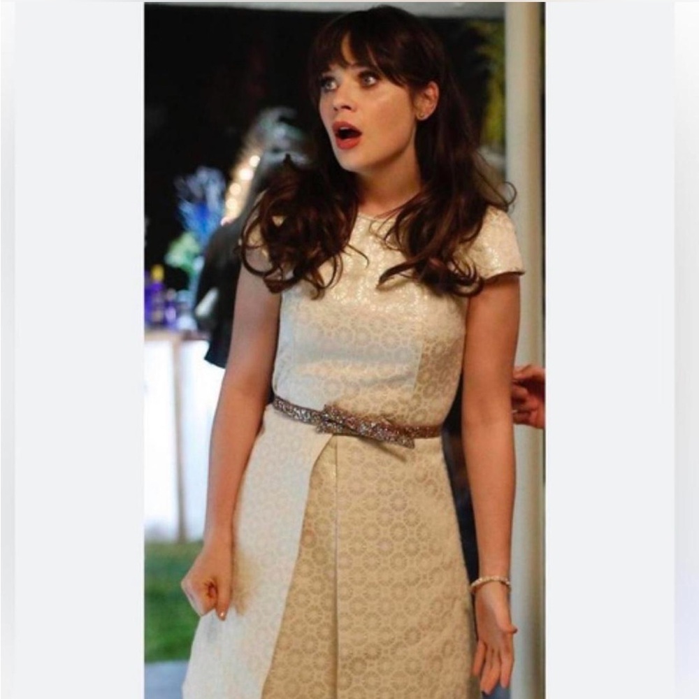 RARE Gold and Cream Tibi Mod A line Dress ASO Zooey Deschanel 2